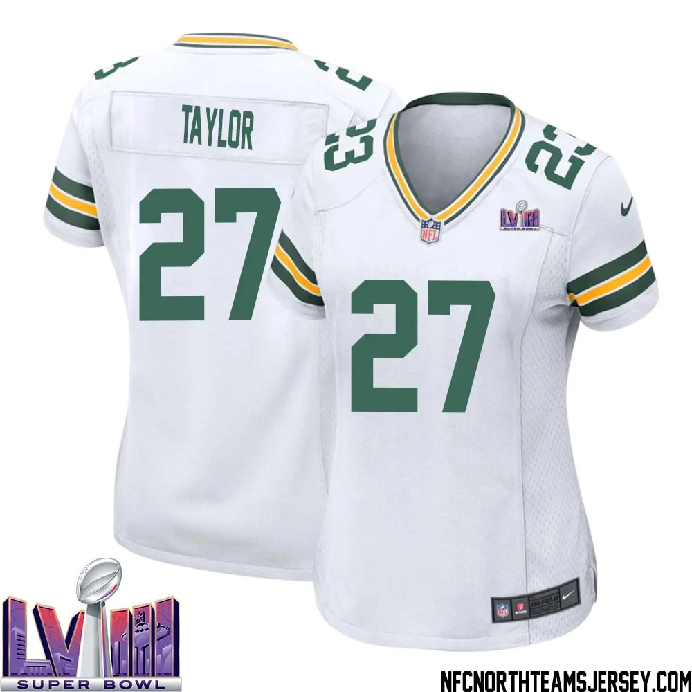 Patrick Taylor No 27 Green Bay Packers Super Bowl LVIII Away Game Jersey Womens White