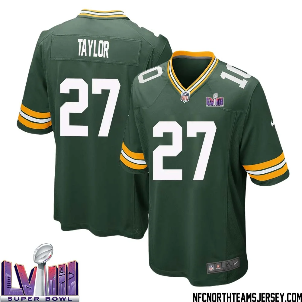 Patrick Taylor No 27 Green Bay Packers Super Bowl LVIII Home Game Jersey Mens 1