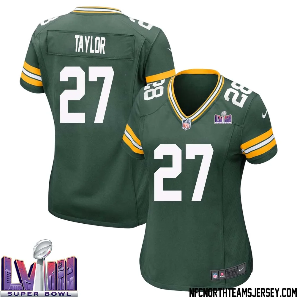 Patrick Taylor No 27 Green Bay Packers Super Bowl LVIII Home Game Jersey Womens 1