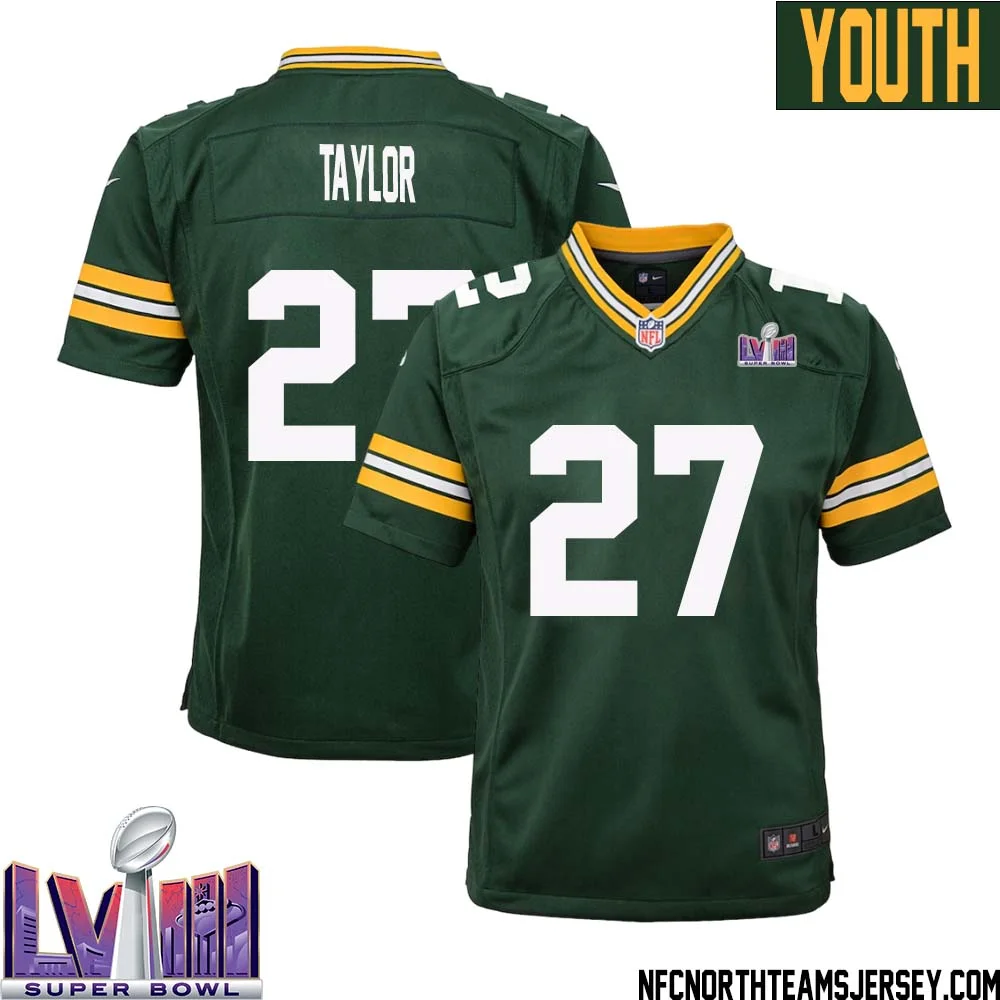 Patrick Taylor No 27 Green Bay Packers Super Bowl LVIII Home Game Jersey Youth 1