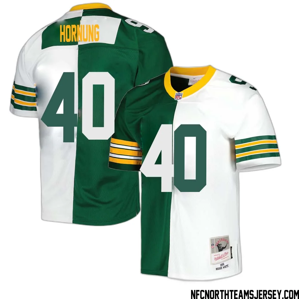 Paul Hornung No 40 Green Bay Packers Mitchell Ness 1996 Split Legacy Replica Jersey Green White