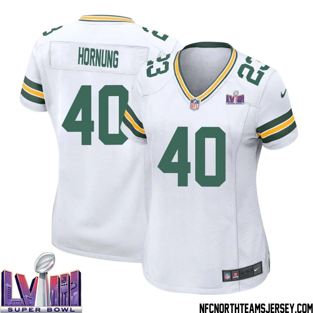 Paul Hornung No 40 Green Bay Packers Super Bowl LVIII Away Game Jersey Womens White 1