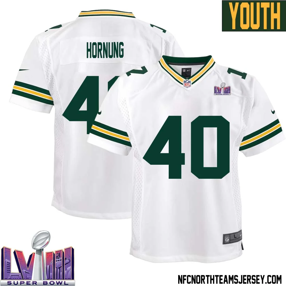 Paul Hornung No 40 Green Bay Packers Super Bowl LVIII Away Game Jersey Youth White