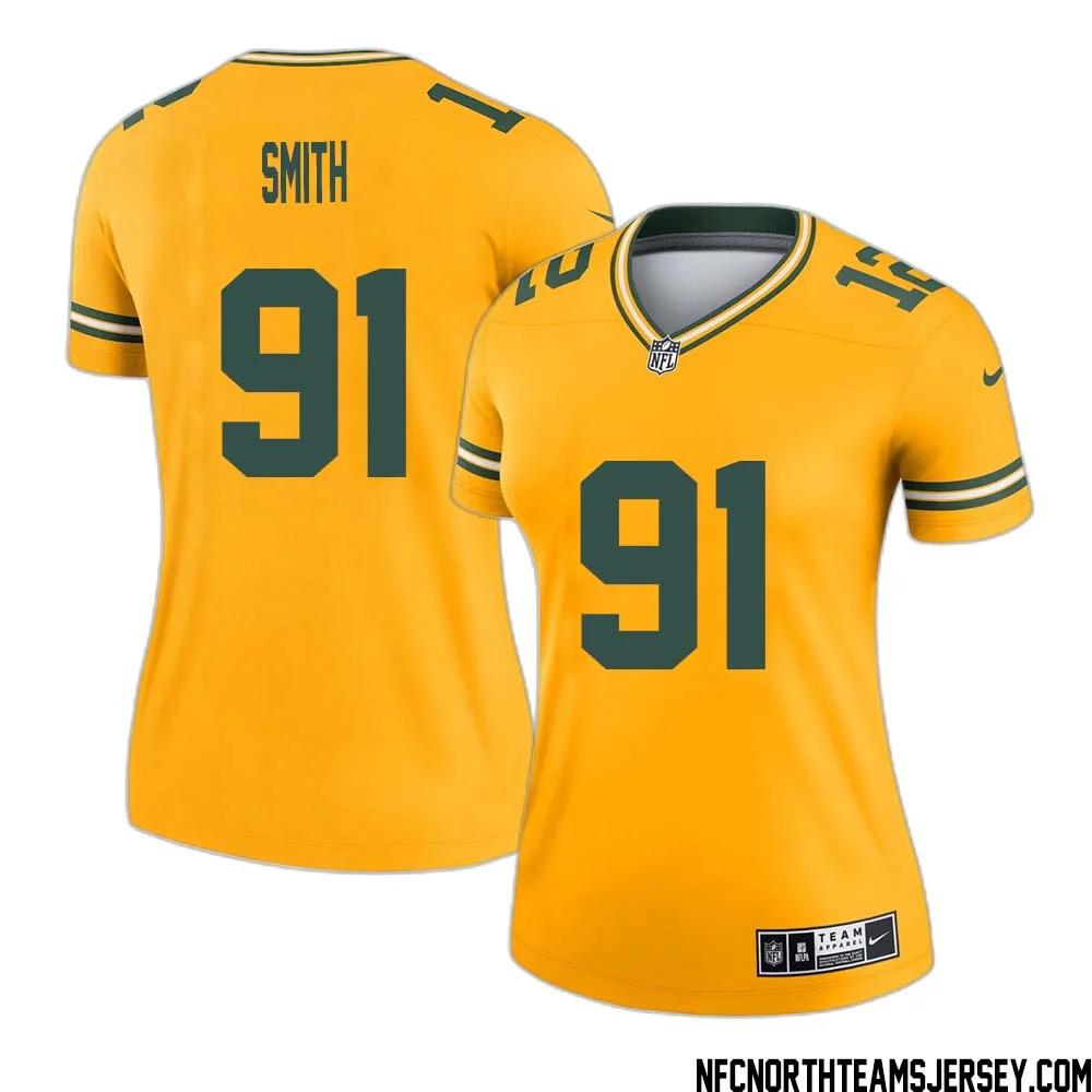 Preston Smith No 91 Davante Adams Green Bay Packers Inverted Legend Jersey Gold Women