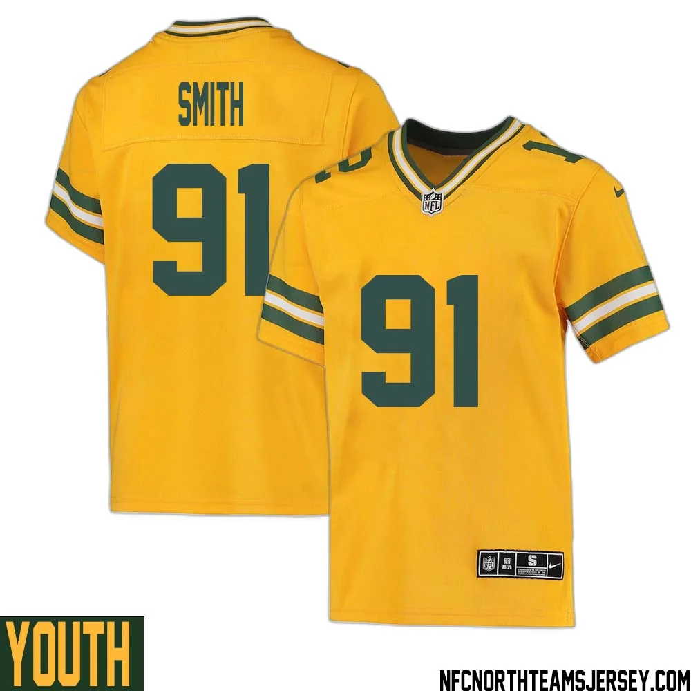 Preston Smith No 91 Davante Adams Green Bay Packers Inverted Legend Jersey Gold Youth