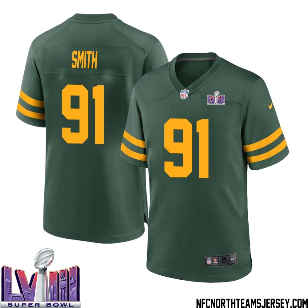 Preston Smith No 91 Green Bay Packers Super Bowl LVIII Alternate Green Jersey for Men 1