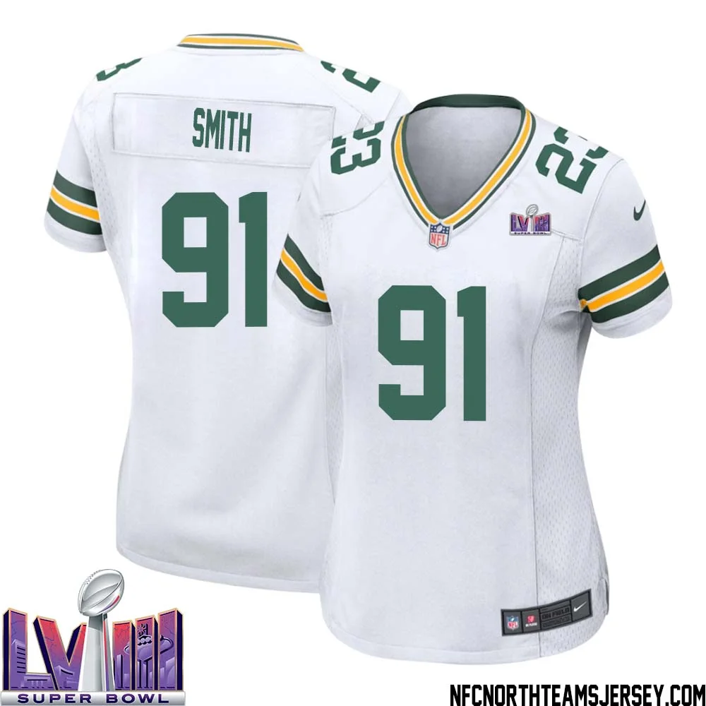 Preston Smith No 91 Green Bay Packers Super Bowl LVIII Away Game Jersey Womens White 1