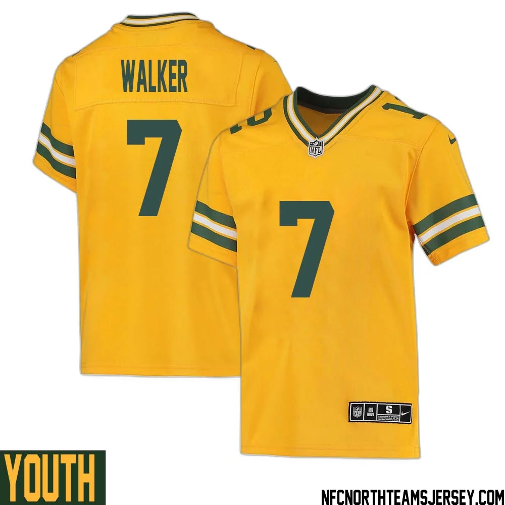 Quay Walker No 7 Davante Adams Green Bay Packers Inverted Legend Jersey Gold Youth
