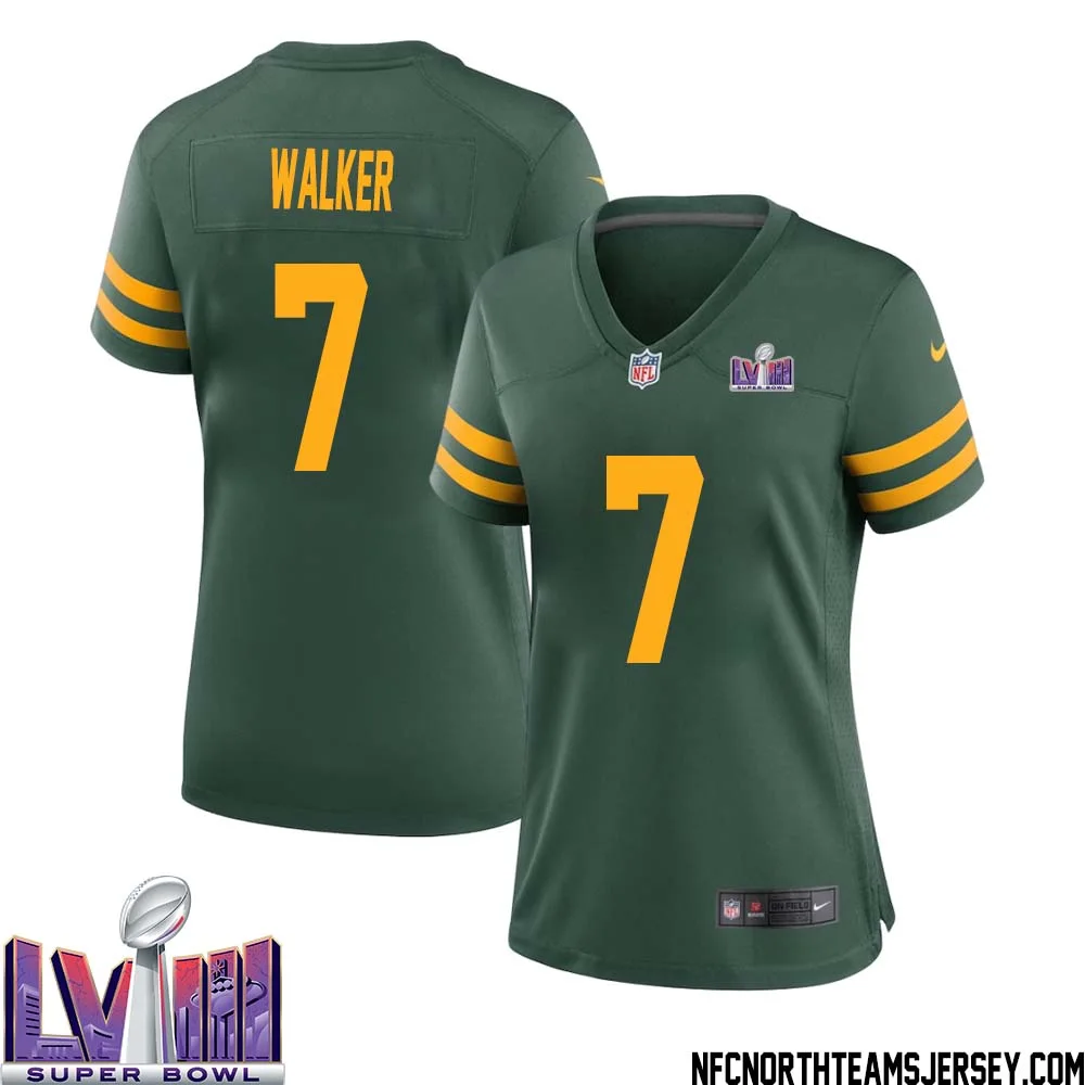 Quay Walker No 7 Green Bay Packers Super Bowl LVIII Alternate Green Jersey for Women