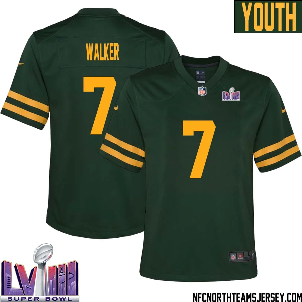 Quay Walker No 7 Green Bay Packers Super Bowl LVIII Alternate Green Jersey for Youth 1