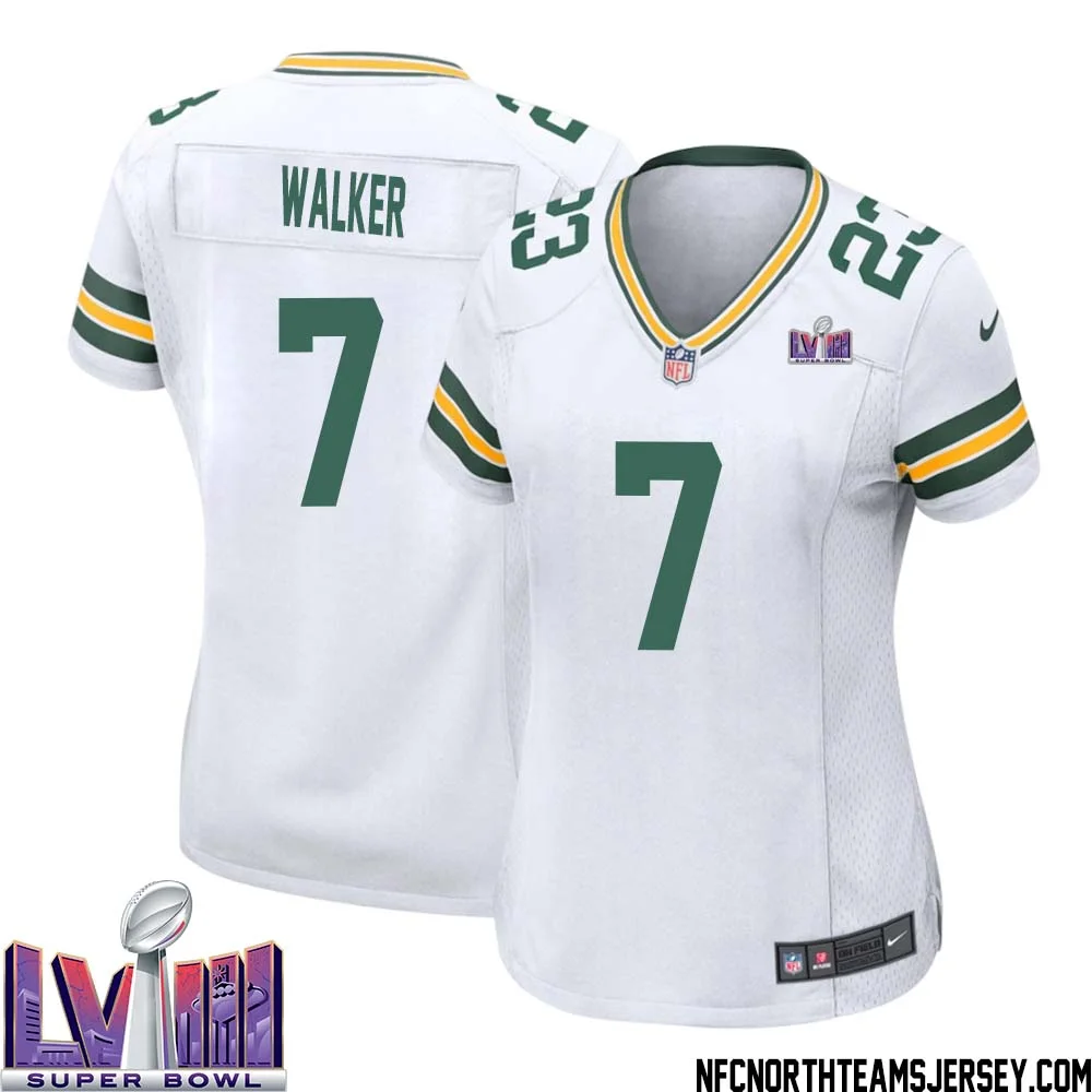Quay Walker No 7 Green Bay Packers Super Bowl LVIII Away Game Jersey Womens White 1