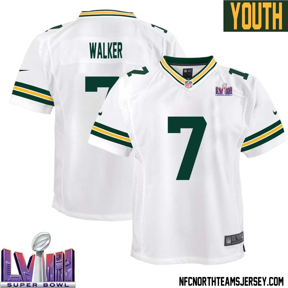 Quay Walker No 7 Green Bay Packers Super Bowl LVIII Away Game Jersey Youth White