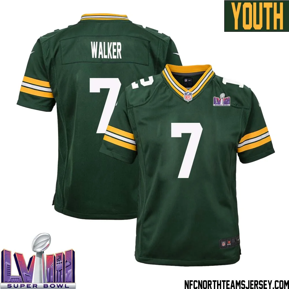 Quay Walker No 7 Green Bay Packers Super Bowl LVIII Home Game Jersey Youth 1