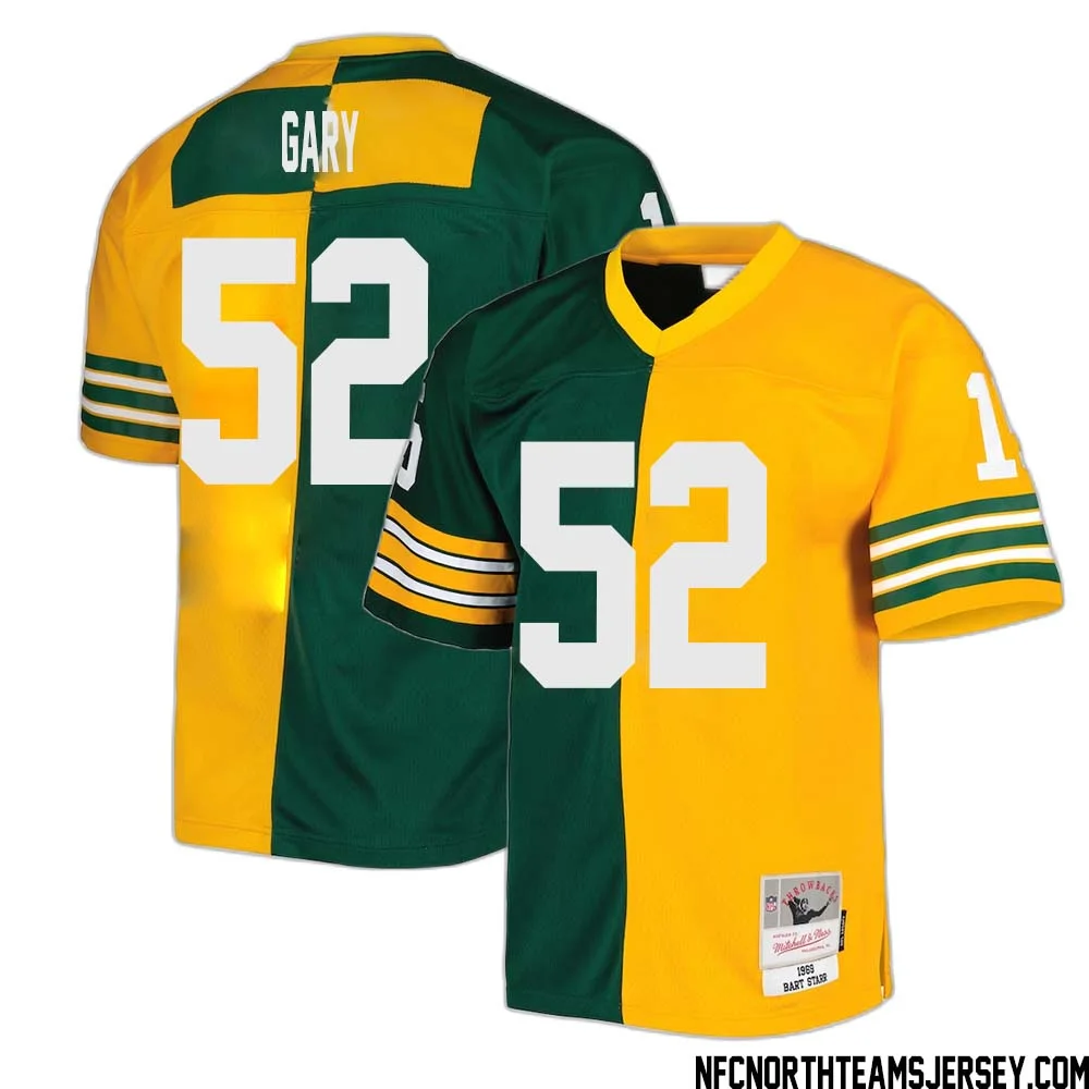 Rashan Gary No 52 Green Bay Packers Mitchell Ness 1969 Split Legacy Replica Jersey Green Gold 1
