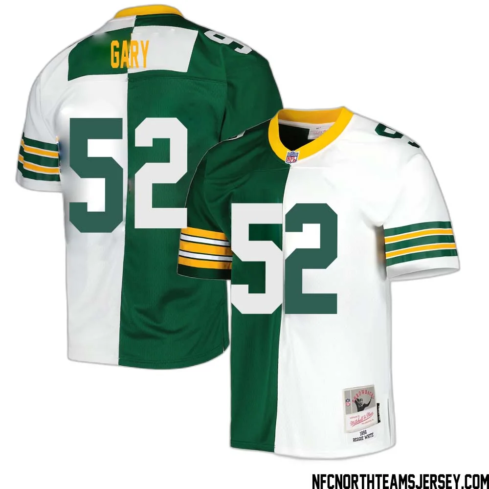 Rashan Gary No 52 Green Bay Packers Mitchell Ness 1996 Split Legacy Replica Jersey Green White 1