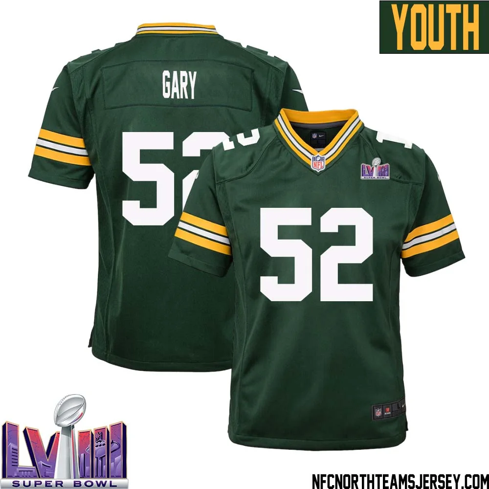 Rashan Gary No 52 Green Bay Packers Super Bowl LVIII Home Game Jersey Youth 1