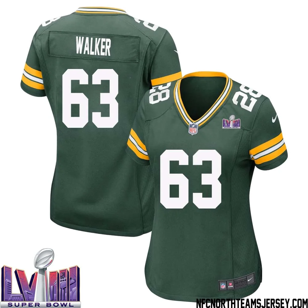 Rasheed Walker No 63 Green Bay Packers Super Bowl LVIII Home Game Jersey Womens 1