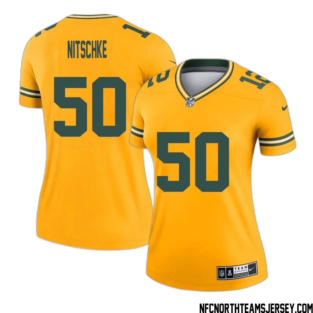 Ray Nitschke No 50 Davante Adams Green Bay Packers Inverted Legend Jersey Gold Women 1