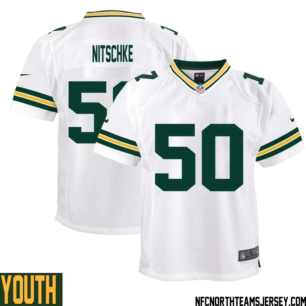 Ray Nitschke No 50 Green Bay Packers Away Game Jersey Youth White 1