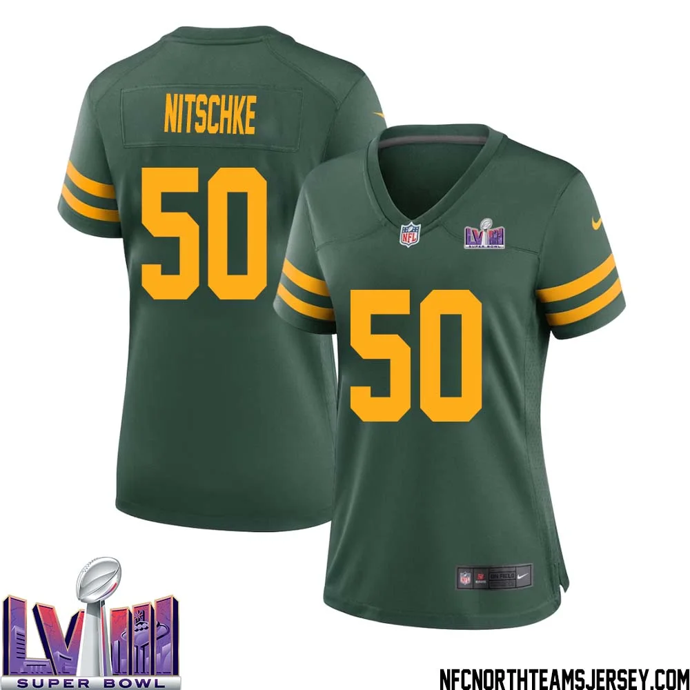 Ray Nitschke No 50 Green Bay Packers Super Bowl LVIII Alternate Green Jersey for Women
