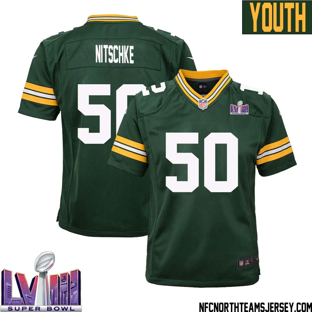 Ray Nitschke No 50 Green Bay Packers Super Bowl LVIII Home Game Jersey Youth
