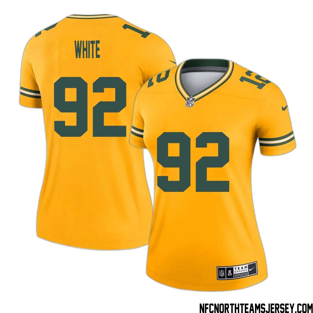 Reggie White No 92 Davante Adams Green Bay Packers Inverted Legend Jersey Gold Women 1