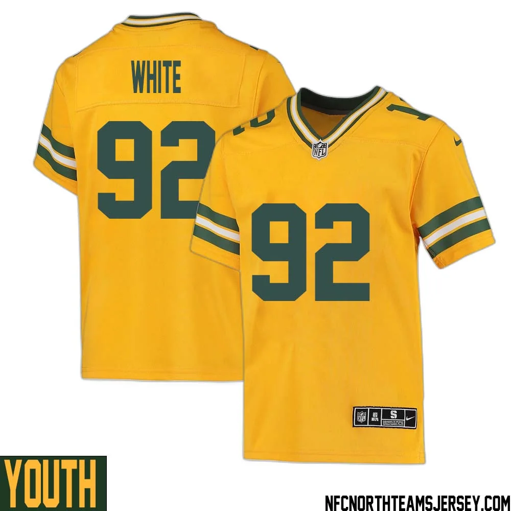 Reggie White No 92 Davante Adams Green Bay Packers Inverted Legend Jersey Gold Youth