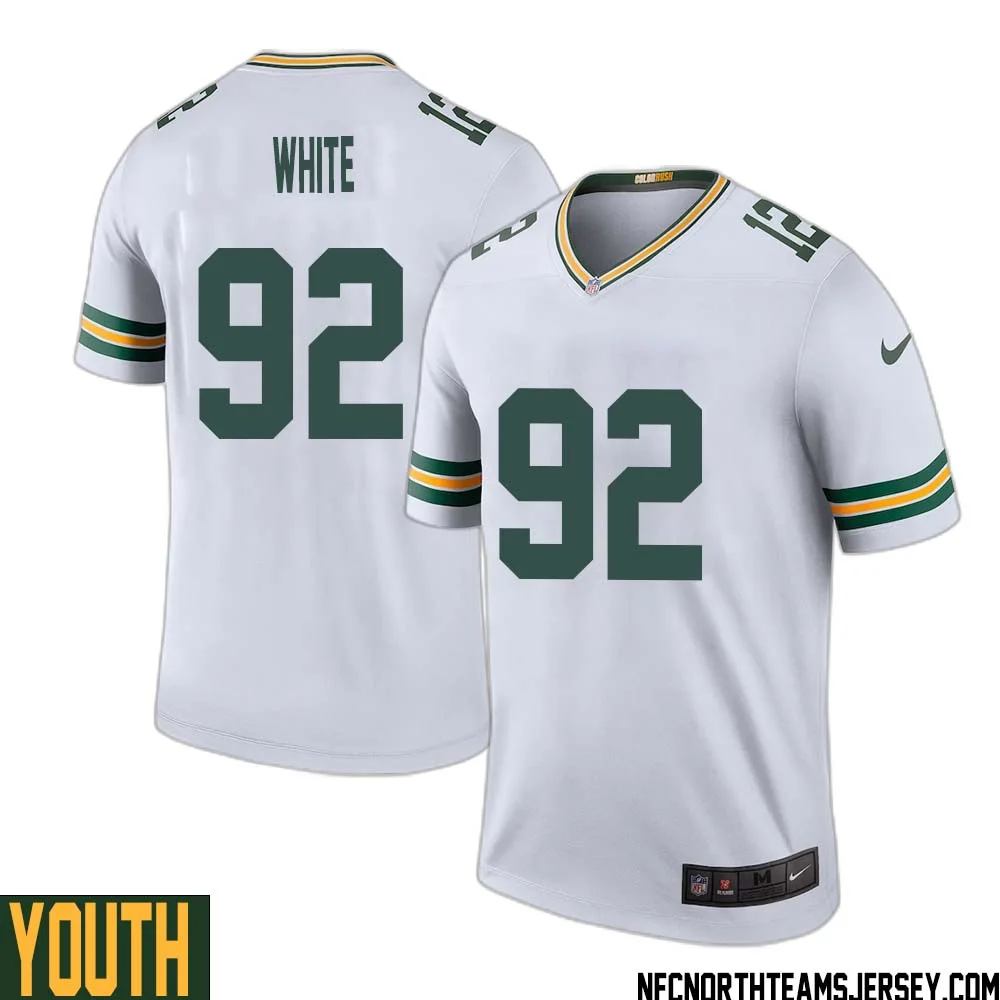 Reggie White No 92 Green Bay Packers Color Rush Legend Jersey White Youth