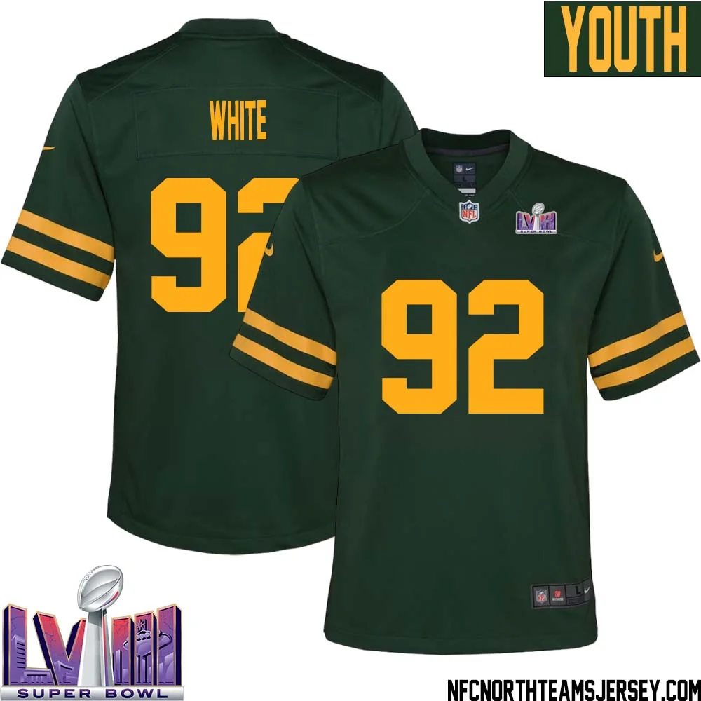 Reggie White No 92 Green Bay Packers Super Bowl LVIII Alternate Green Jersey for Youth