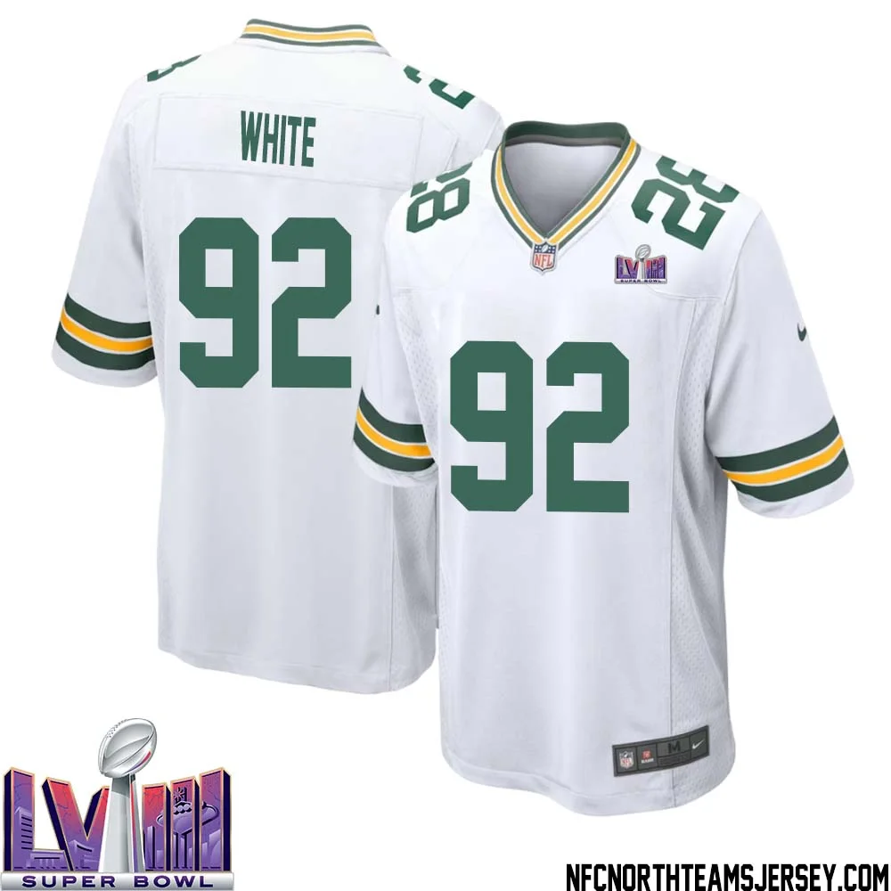 Reggie White No 92 Green Bay Packers Super Bowl LVIII Away Game Jersey Mens White 1