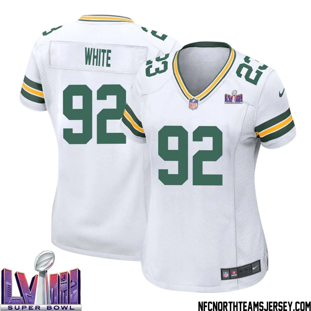 Reggie White No 92 Green Bay Packers Super Bowl LVIII Away Game Jersey Womens White 1