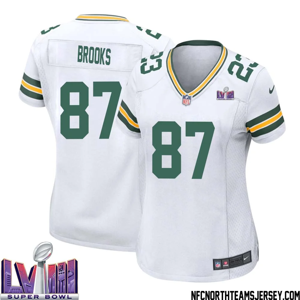 Robert Brooks No 87 Green Bay Packers Super Bowl LVIII Away Game Jersey Womens White
