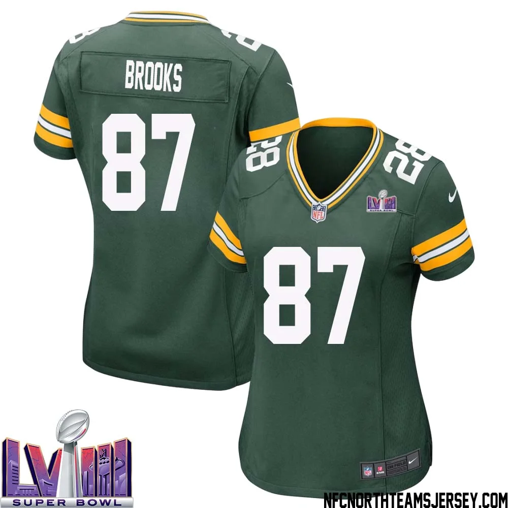 Robert Brooks No 87 Green Bay Packers Super Bowl LVIII Home Game Jersey Womens 1
