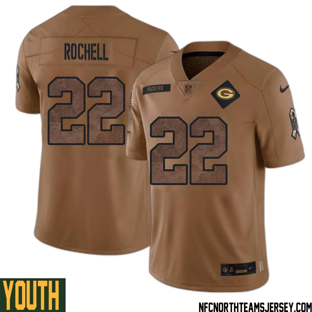 Robert Rochell No 22 Green Bay Packers 2023 Salute To Service Limited Player Jersey Youth Brown