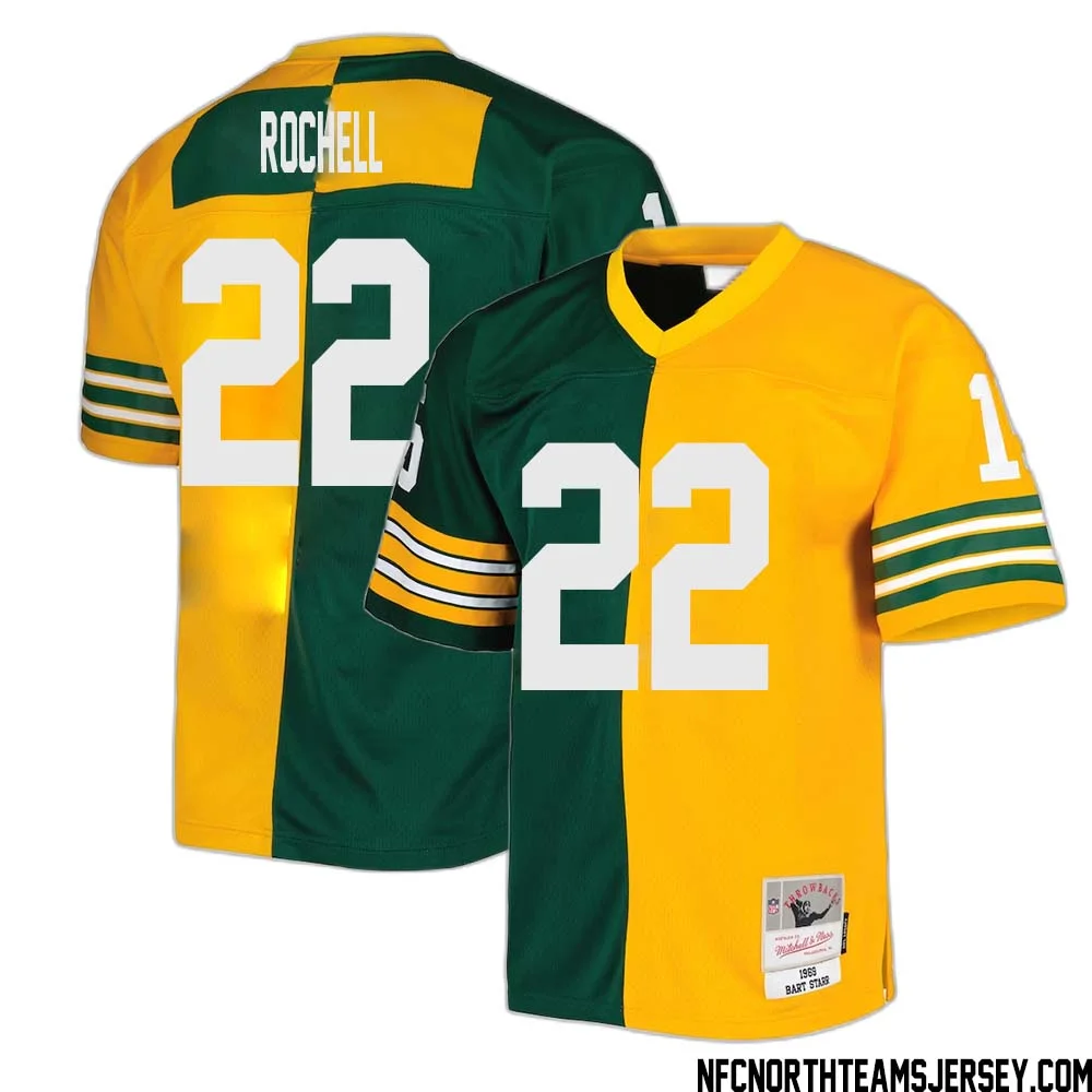 Robert Rochell No 22 Green Bay Packers Mitchell Ness 1969 Split Legacy Replica Jersey Green Gold