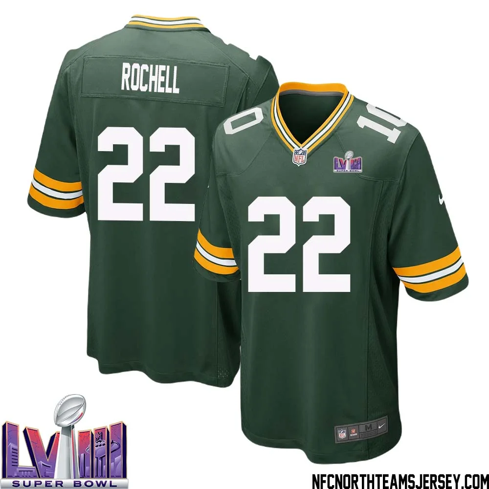 Robert Rochell No 22 Green Bay Packers Super Bowl LVIII Home Game Jersey Mens