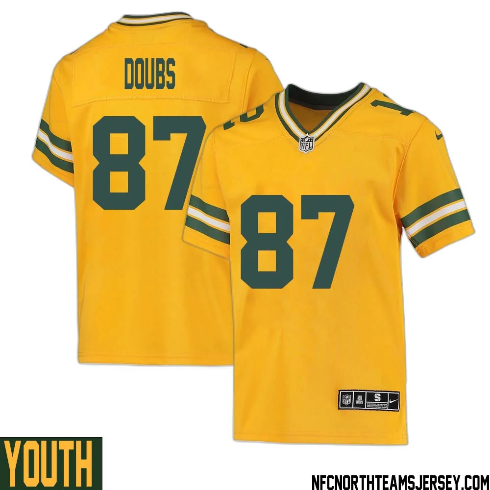Romeo Doubs No 87 Davante Adams Green Bay Packers Inverted Legend Jersey Gold Youth 1