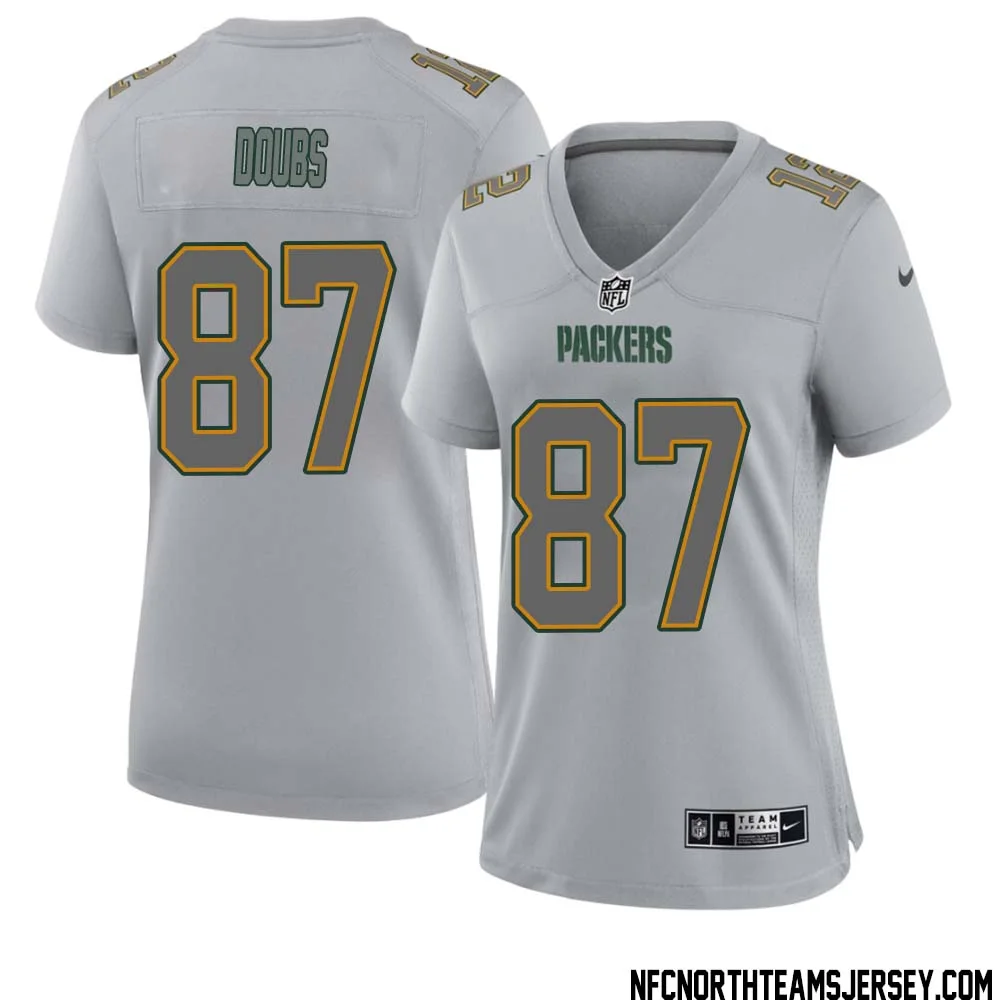 Romeo Doubs No 87 Green Bay Packers Atmosphere Jersey Grey Womens