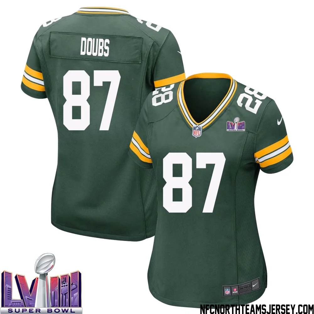 Romeo Doubs No 87 Green Bay Packers Super Bowl LVIII Home Game Jersey Womens 1