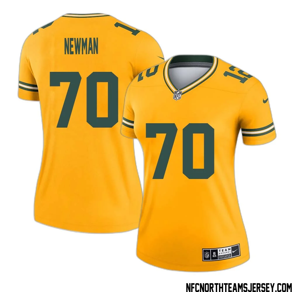 Royce Newman No 70 Davante Adams Green Bay Packers Inverted Legend Jersey Gold Women 1