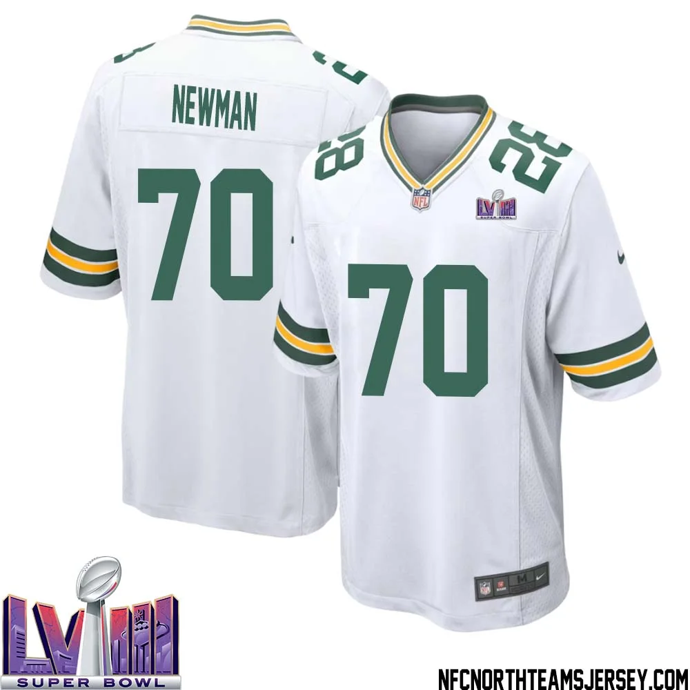 Royce Newman No 70 Green Bay Packers Super Bowl LVIII Away Game Jersey Mens White