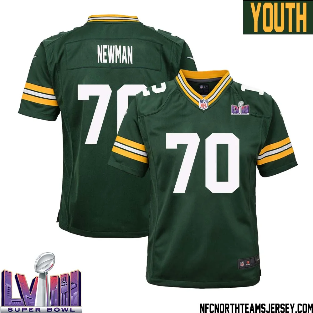 Royce Newman No 70 Green Bay Packers Super Bowl LVIII Home Game Jersey Youth 1