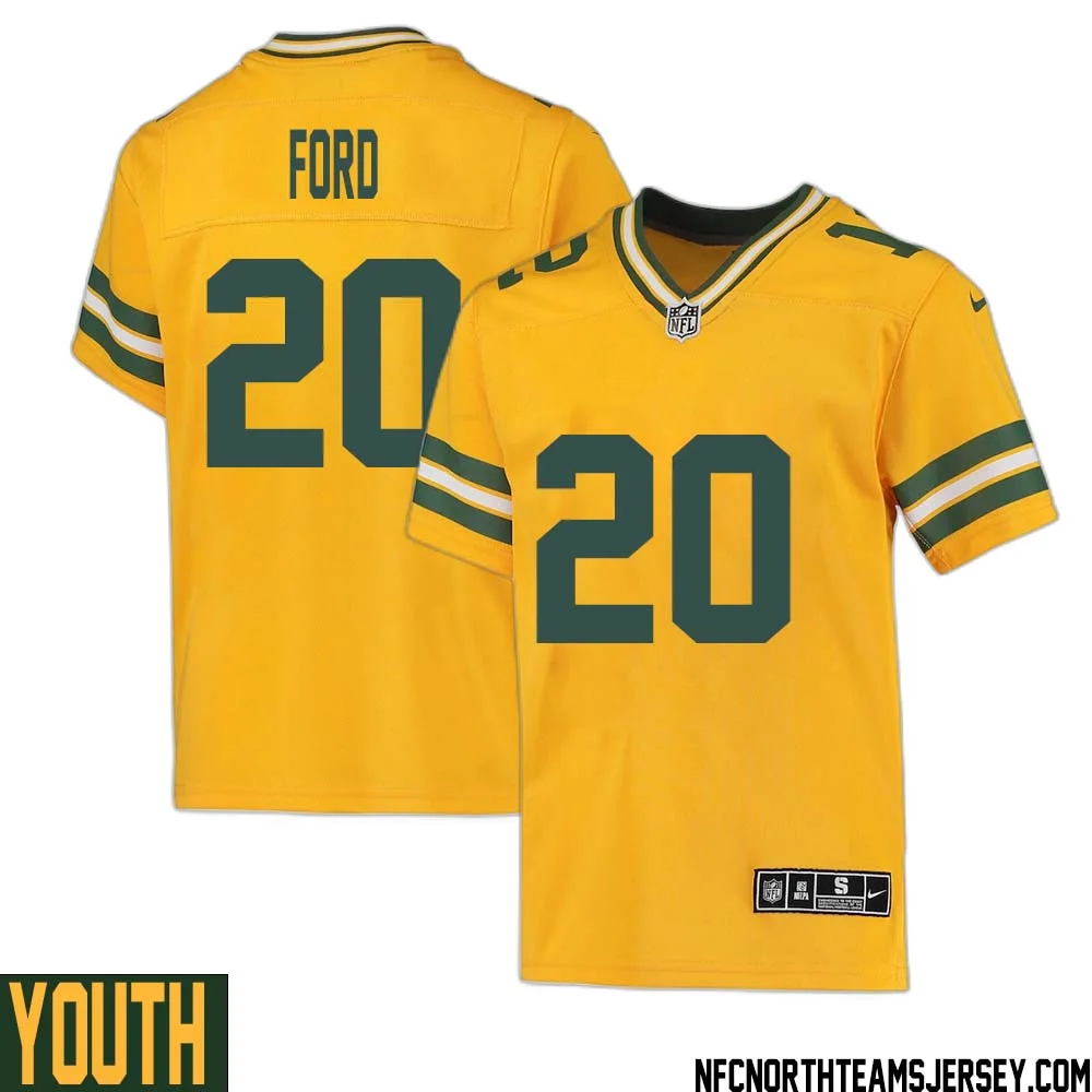 Rudy Ford No 20 Davante Adams Green Bay Packers Inverted Legend Jersey Gold Youth