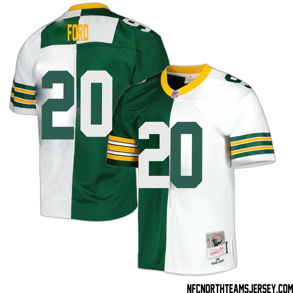 Rudy Ford No 20 Green Bay Packers Mitchell Ness 1996 Split Legacy Replica Jersey Green White 1