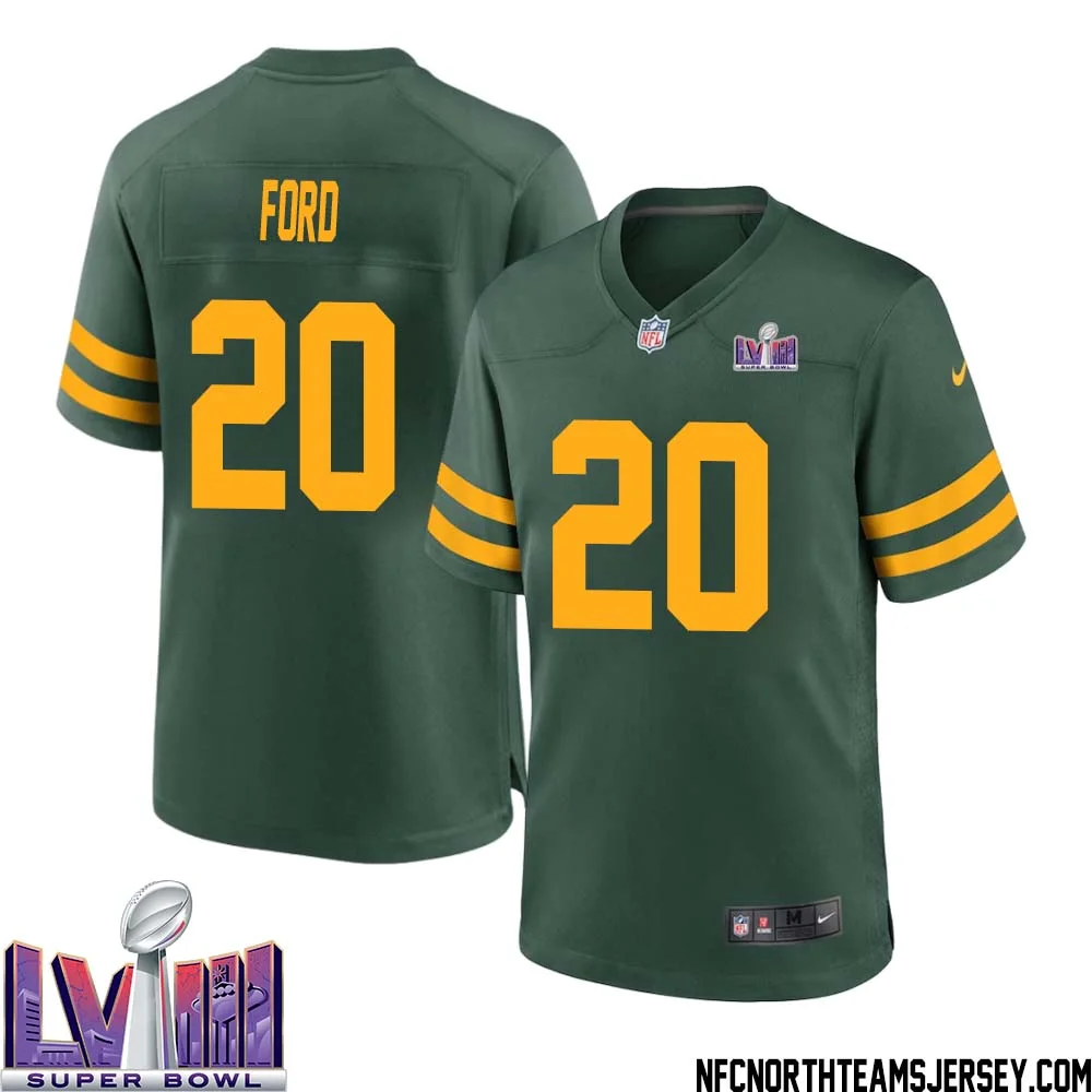Rudy Ford No 20 Green Bay Packers Super Bowl LVIII Alternate Green Jersey for Men