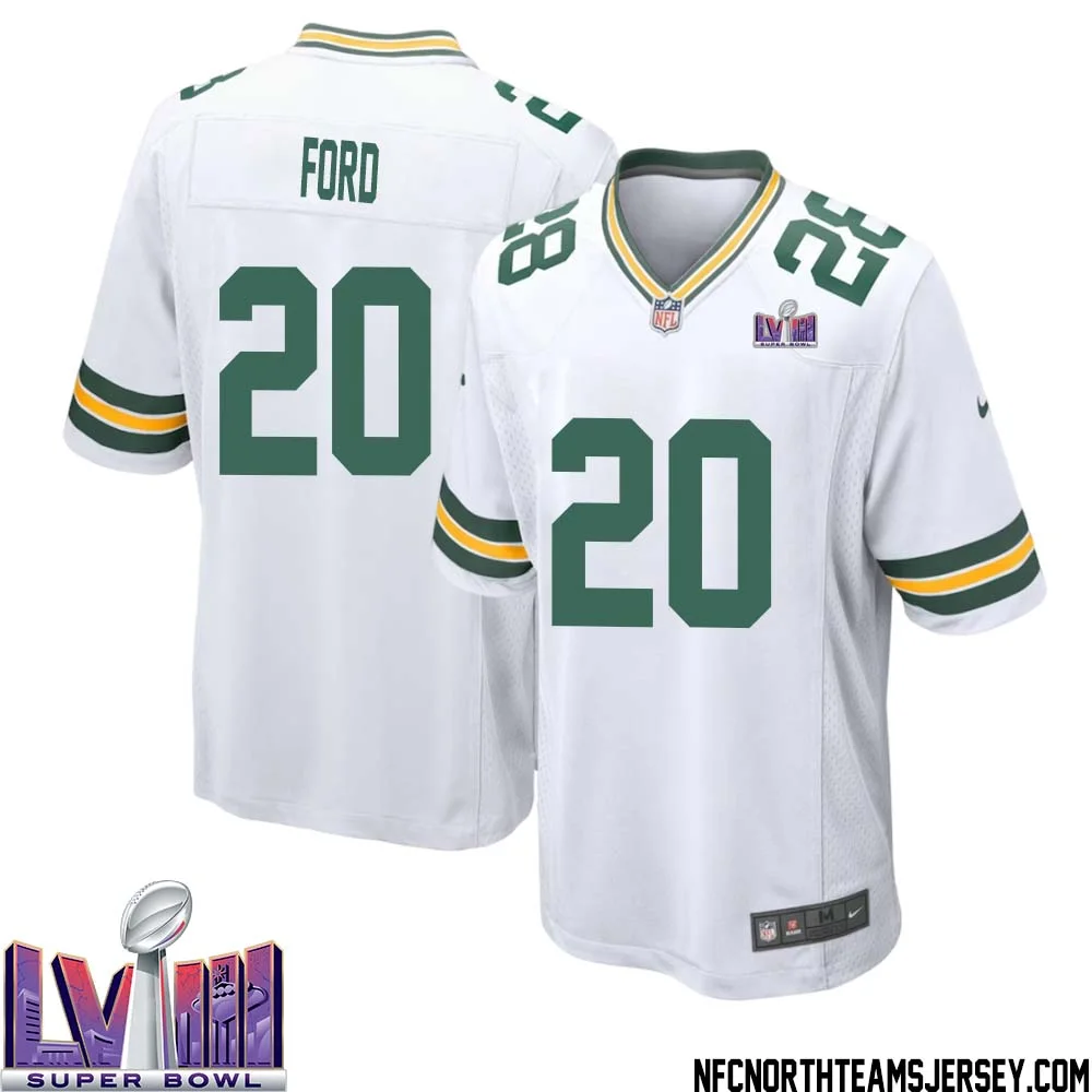 Rudy Ford No 20 Green Bay Packers Super Bowl LVIII Away Game Jersey Mens White