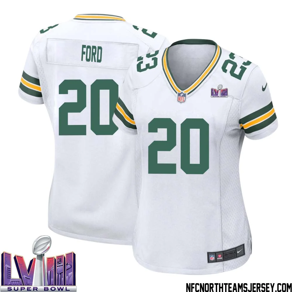 Rudy Ford No 20 Green Bay Packers Super Bowl LVIII Away Game Jersey Womens White