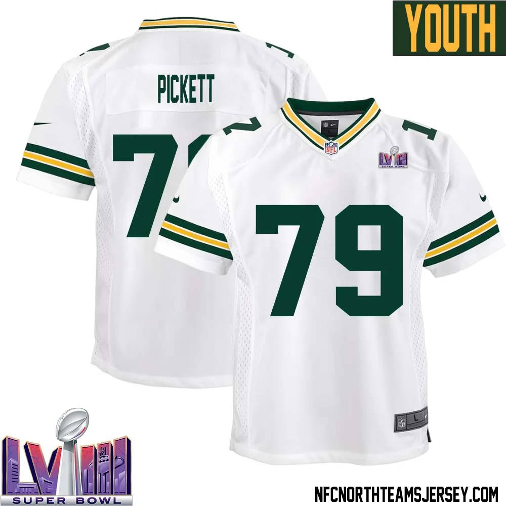 Ryan Pickett No 79 Green Bay Packers Super Bowl LVIII Away Game Jersey Youth White 1