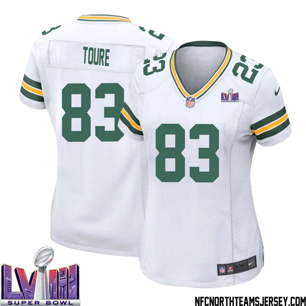 Samori Toure No 83 Green Bay Packers Super Bowl LVIII Away Game Jersey Womens White 1