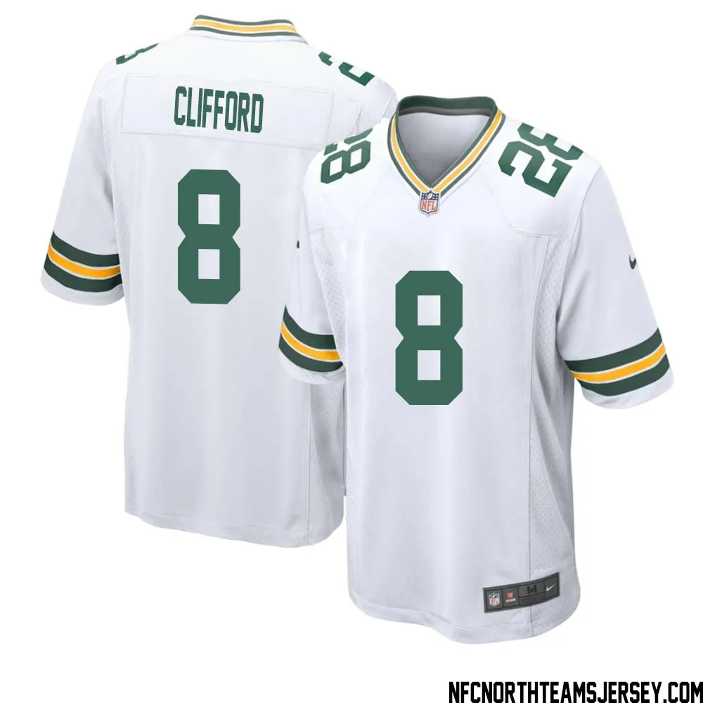 Sean Clifford No 8 Green Bay Packers Away Game Jersey Mens White 1